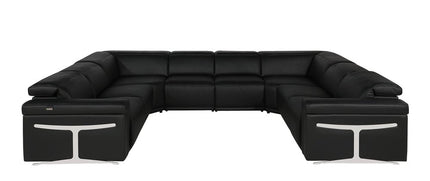 Black Italian Leather Power Reclining U Shaped Eight Piece Corner Sectional With Console