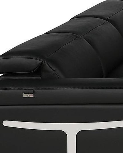 Black Italian Leather Power Reclining U Shaped Eight Piece Corner Sectional With Console