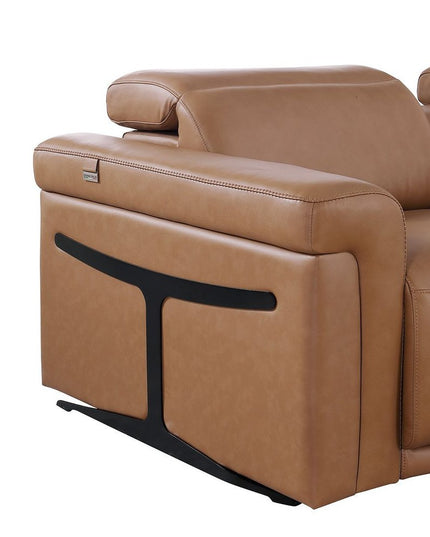 Chestnut Italian Leather Power Reclining U Shaped Eight Piece Corner Sectional With Console