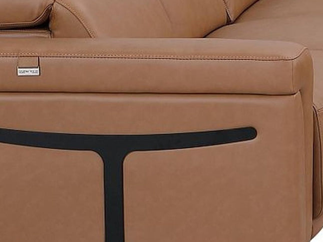 Chestnut Italian Leather Power Reclining U Shaped Eight Piece Corner Sectional With Console