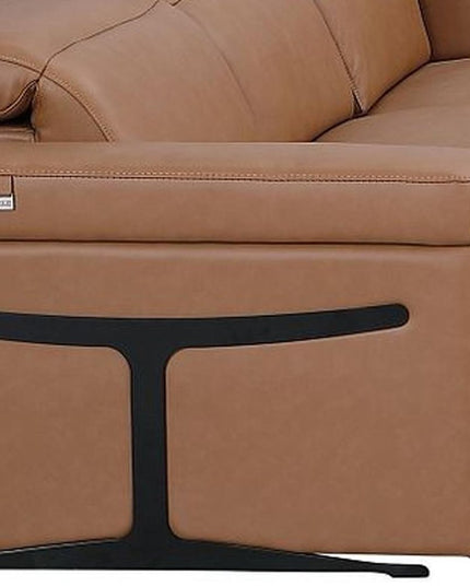 Chestnut Italian Leather Power Reclining U Shaped Eight Piece Corner Sectional With Console