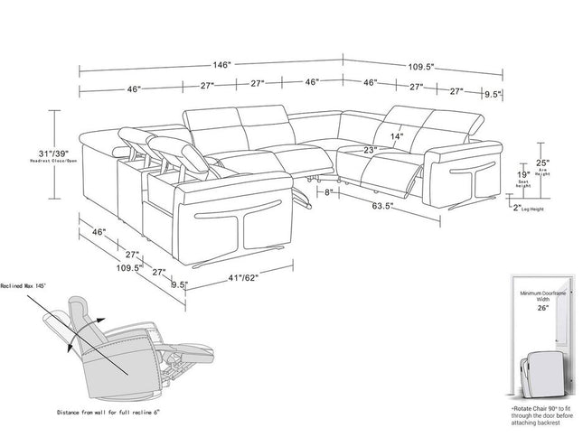 Chestnut Italian Leather Power Reclining U Shaped Eight Piece Corner Sectional With Console