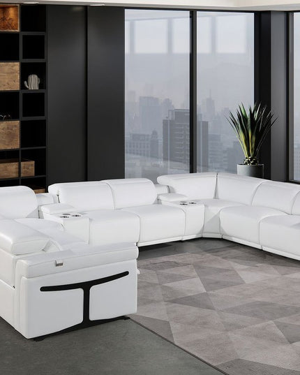 White Italian Leather Power Reclining U Shaped Ten Piece Corner Sectional With Console