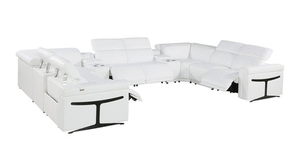White Italian Leather Power Reclining U Shaped Ten Piece Corner Sectional With Console