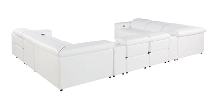White Italian Leather Power Reclining U Shaped Ten Piece Corner Sectional With Console