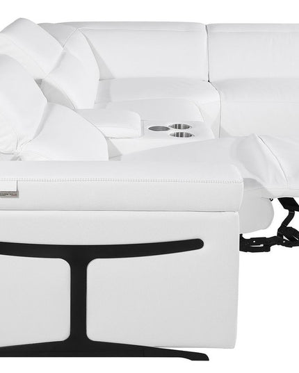 White Italian Leather Power Reclining U Shaped Ten Piece Corner Sectional With Console