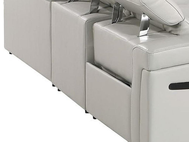 Light Gray Italian Leather Power Reclining U Shaped Ten Piece Corner Sectional With Console