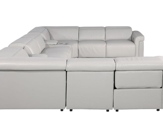 Light Gray Italian Leather Power Reclining U Shaped Ten Piece Corner Sectional With Console