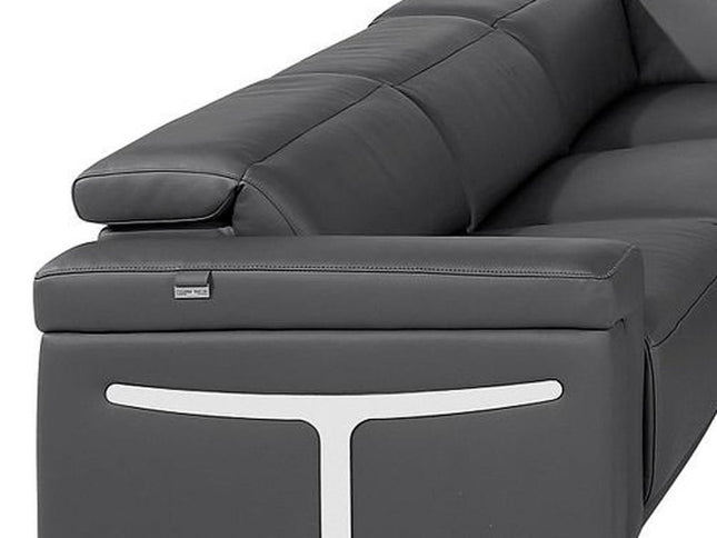 Dark Gray Italian Leather Power Reclining U Shaped Ten Piece Corner Sectional With Console