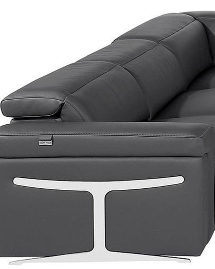 Dark Gray Italian Leather Power Reclining U Shaped Ten Piece Corner Sectional With Console