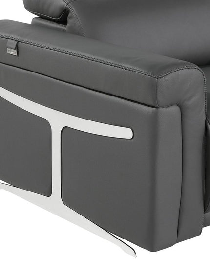 Dark Gray Italian Leather Power Reclining U Shaped Ten Piece Corner Sectional With Console