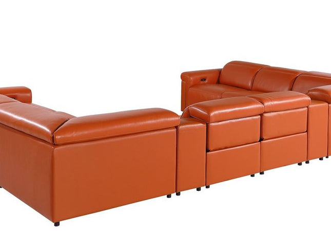 Camel Italian Leather Power Reclining U Shaped Ten Piece Corner Sectional With Console