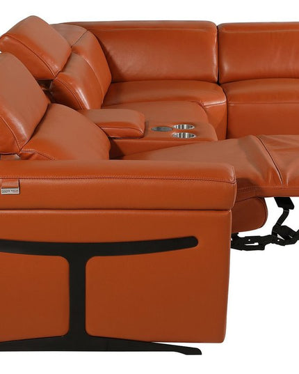 Camel Italian Leather Power Reclining U Shaped Ten Piece Corner Sectional With Console