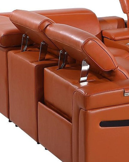 Camel Italian Leather Power Reclining U Shaped Ten Piece Corner Sectional With Console