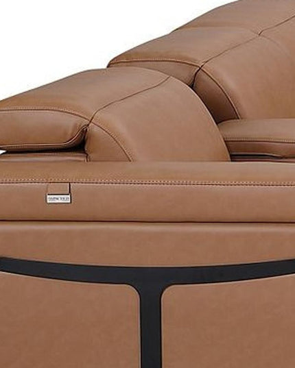 Chestnut Italian Leather Power Reclining U Shaped Ten Piece Corner Sectional With Console
