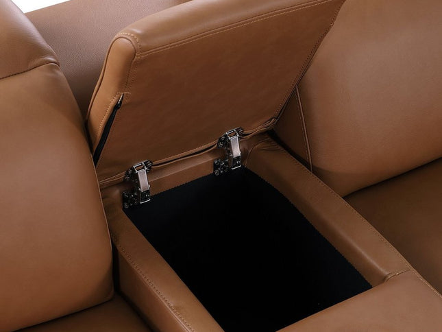 Chestnut Italian Leather Power Reclining U Shaped Ten Piece Corner Sectional With Console