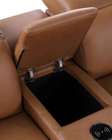 Chestnut Italian Leather Power Reclining U Shaped Ten Piece Corner Sectional With Console