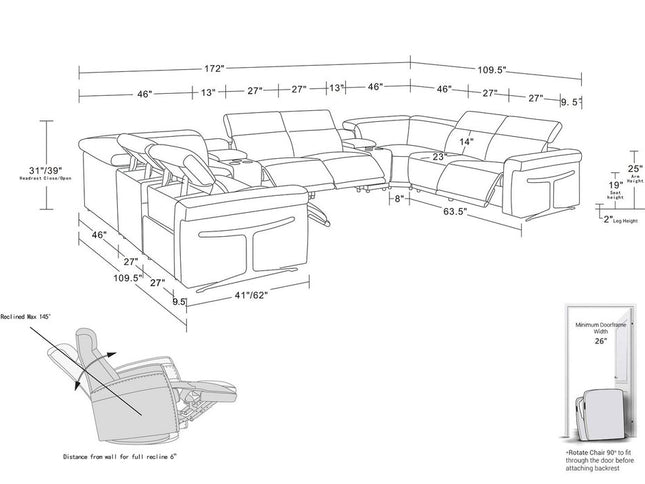 Chestnut Italian Leather Power Reclining U Shaped Ten Piece Corner Sectional With Console