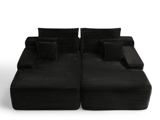 82" Black Corduroy Modular Sofa Chaise And Toss Pillows