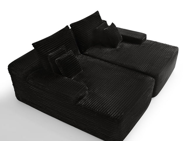 82" Black Corduroy Modular Sofa Chaise And Toss Pillows