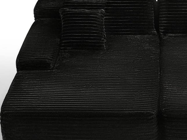 82" Black Corduroy Modular Sofa Chaise And Toss Pillows
