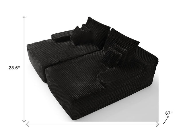 82" Black Corduroy Modular Sofa Chaise And Toss Pillows