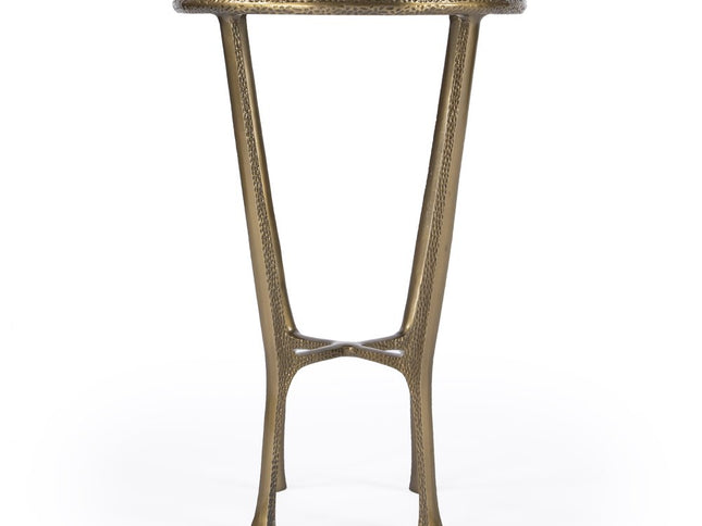 23" White and Gold Distressed Marble and Aluminum Round End Table