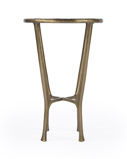 23" White and Gold Distressed Marble and Aluminum Round End Table