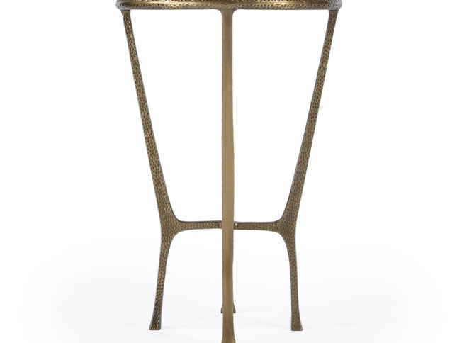23" White and Gold Distressed Marble and Aluminum Round End Table