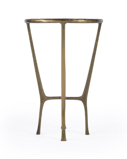 23" White and Gold Distressed Marble and Aluminum Round End Table