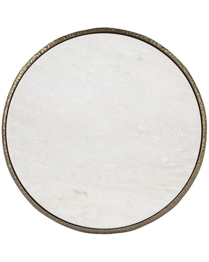 23" White and Gold Distressed Marble and Aluminum Round End Table