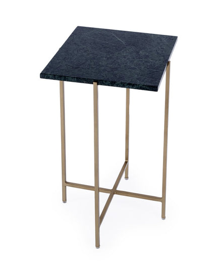 21" Green and Gold Marble and Iron Drink Size Square End Table