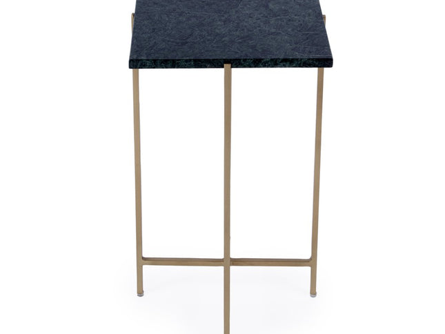 21" Green and Gold Marble and Iron Drink Size Square End Table