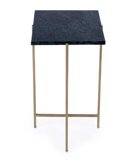 21" Green and Gold Marble and Iron Drink Size Square End Table