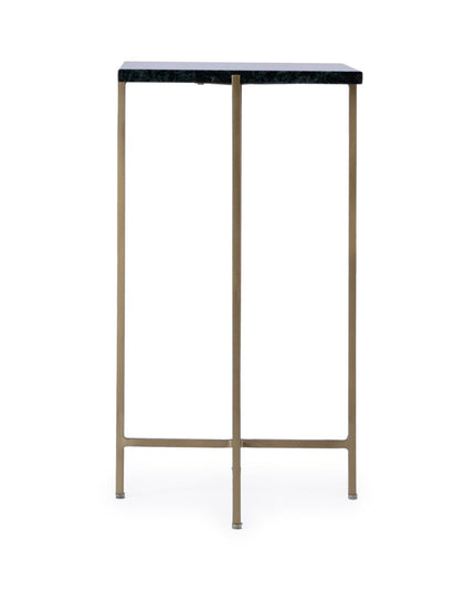 21" Green and Gold Marble and Iron Drink Size Square End Table