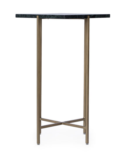 21" Green and Gold Marble and Iron Drink Size Square End Table