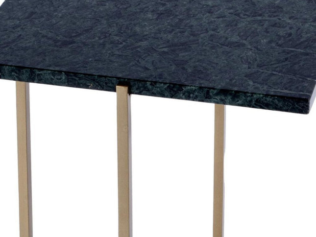 21" Green and Gold Marble and Iron Drink Size Square End Table