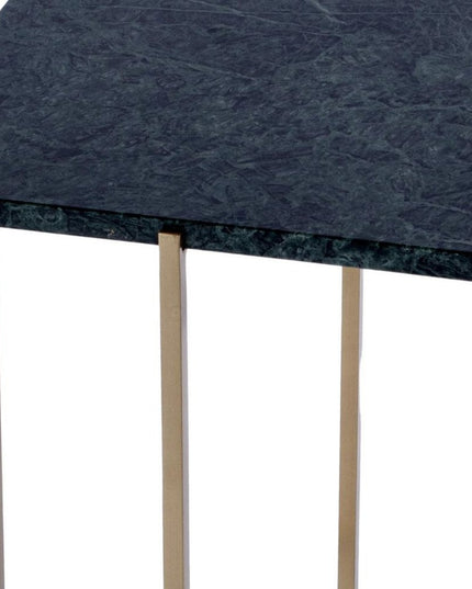 21" Green and Gold Marble and Iron Drink Size Square End Table