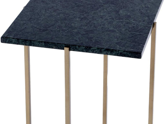 21" Green and Gold Marble and Iron Drink Size Square End Table