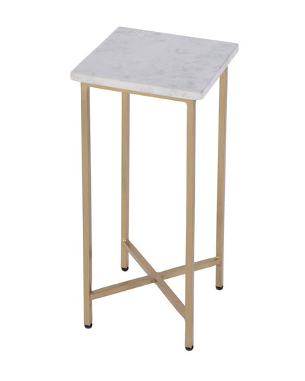 21" White and Gold Distressed Marble and Iron Square End Table