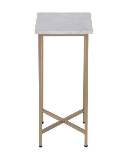 21" White and Gold Distressed Marble and Iron Square End Table