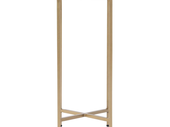 21" White and Gold Distressed Marble and Iron Square End Table