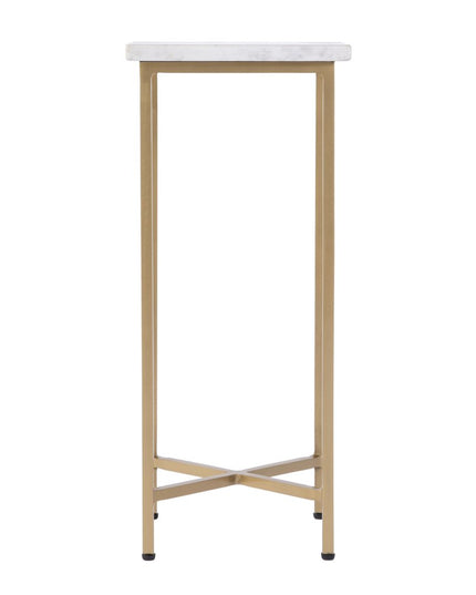 21" White and Gold Distressed Marble and Iron Square End Table