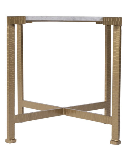 20" White and Gold Distressed Marble and Iron Square End Table