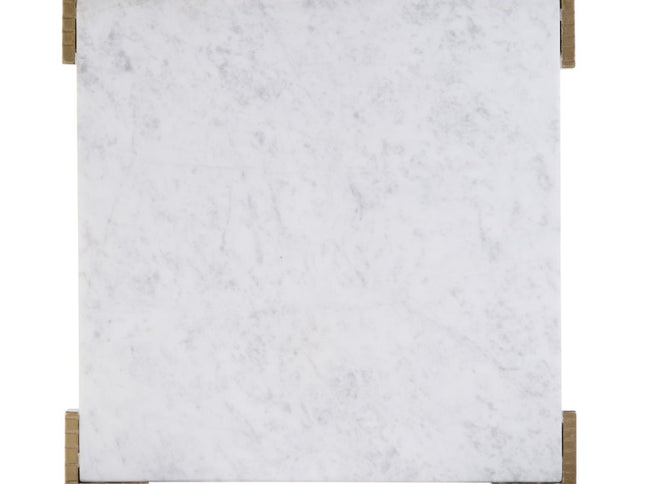 20" White and Gold Distressed Marble and Iron Square End Table