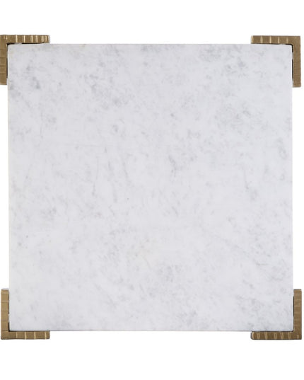 20" White and Gold Distressed Marble and Iron Square End Table