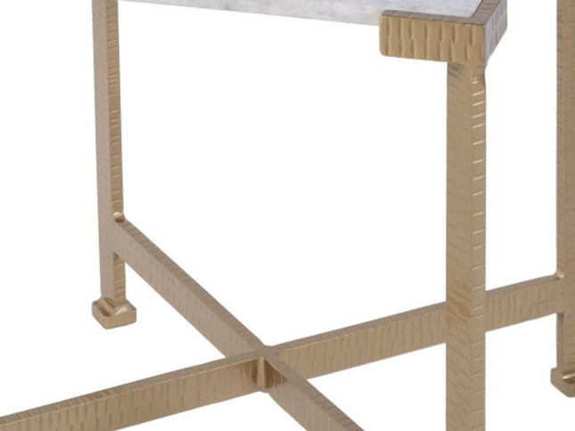 20" White and Gold Distressed Marble and Iron Square End Table