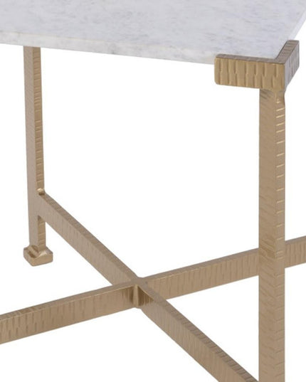 20" White and Gold Distressed Marble and Iron Square End Table