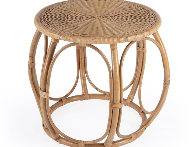 24" Natural Rattan Round Drum End Table