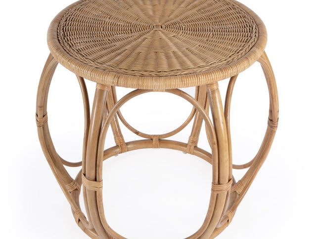 24" Natural Rattan Round Drum End Table